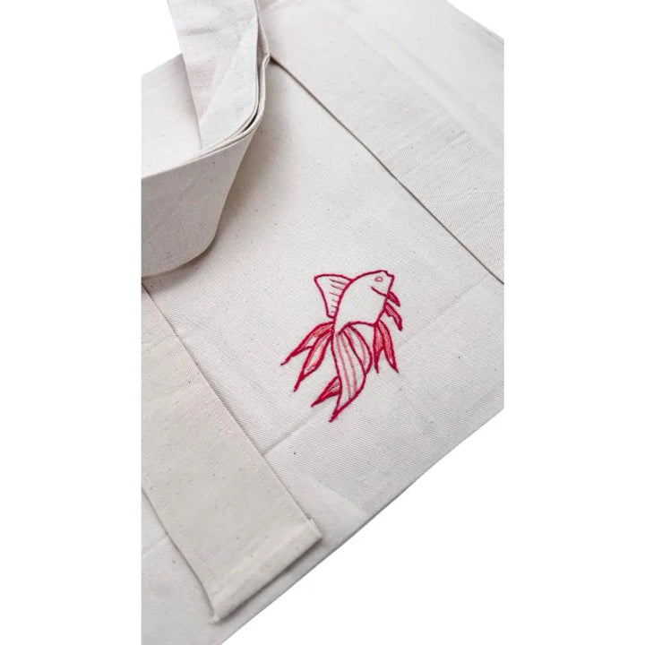 Sea Life Embroidered Cotton Beach Tote Bag FAN ALDARZA TAQUEEN