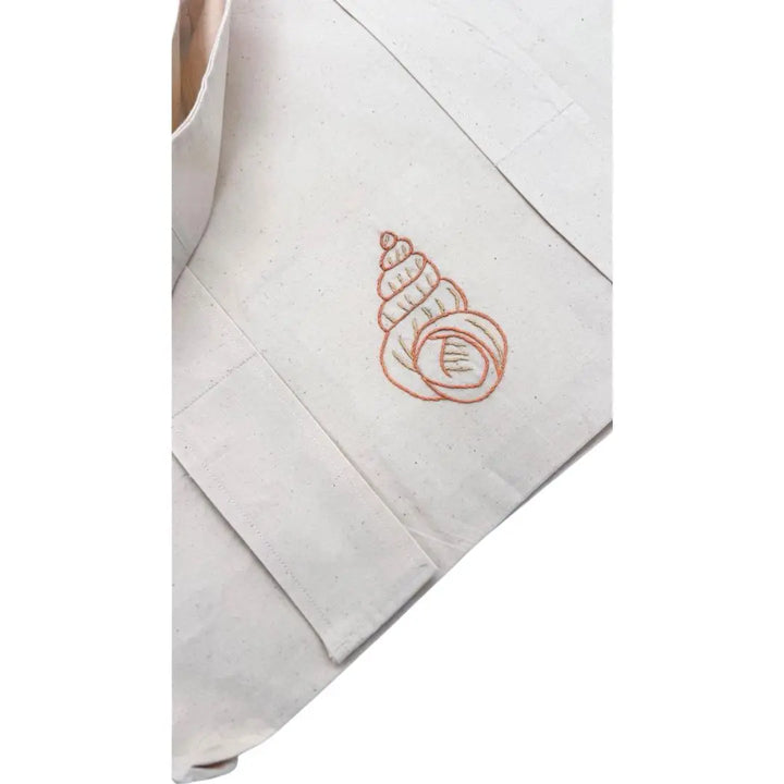 Sea Life Embroidered Cotton Beach Tote Bag FAN ALDARZA TAQUEEN
