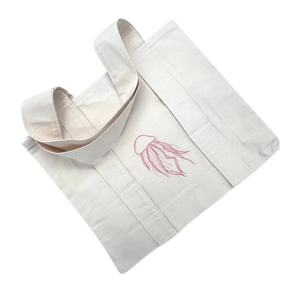 Sea Life Embroidered Cotton Beach Tote Bag FAN ALDARZA TAQUEEN