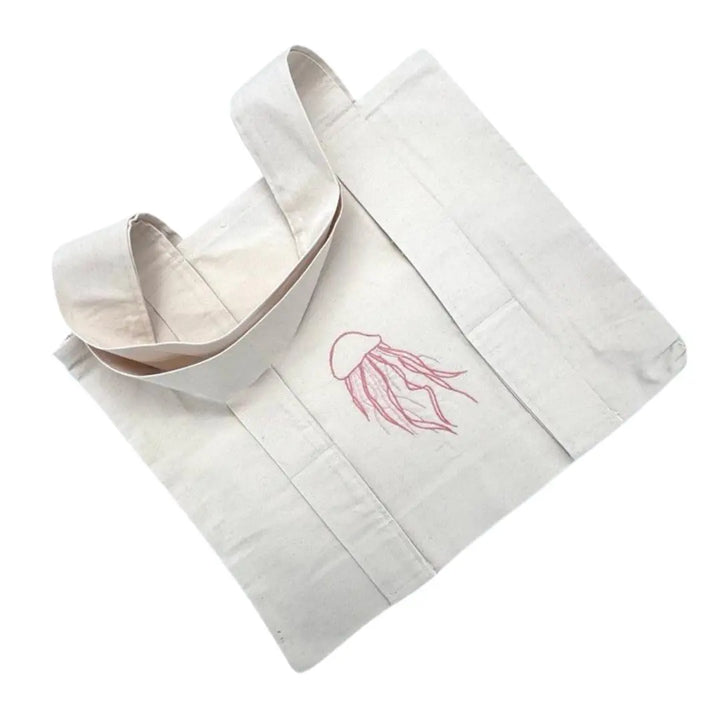 Sea Life Embroidered Cotton Beach Tote Bag FAN ALDARZA TAQUEEN
