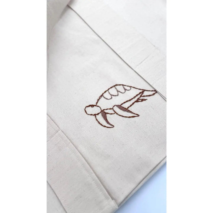 Sea Life Embroidered Cotton Beach Tote Bag FAN ALDARZA TAQUEEN