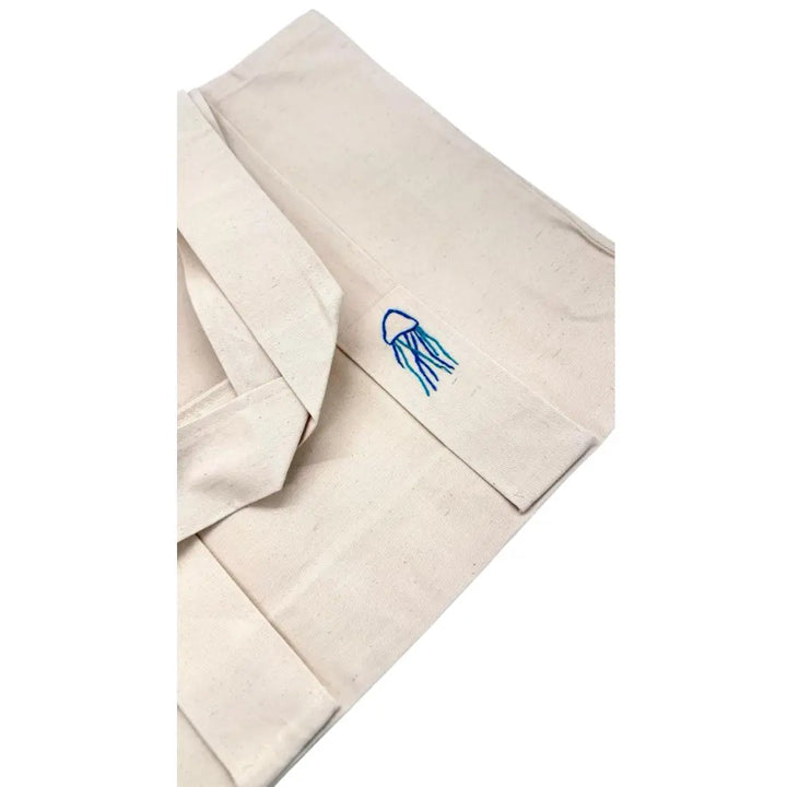 Sea Life Embroidered Cotton Beach Tote Bag FAN ALDARZA TAQUEEN